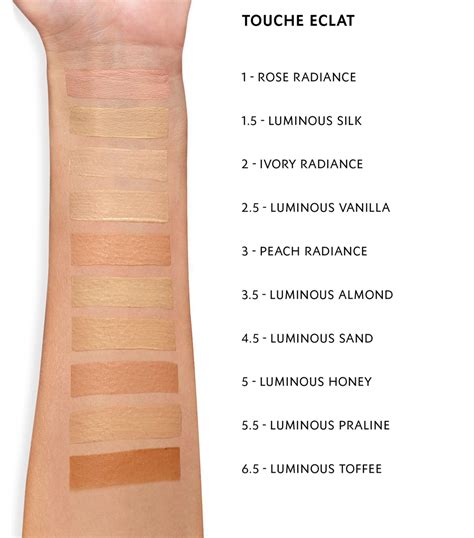 ysl touche eclat 1 swatches|ysl touche eclat shade chart.